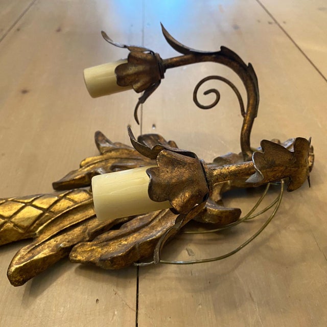 1960s French Carved Giltwood Two-Light Wall Sconces - a Pair For Sale In Portland, ME - Image 6 of 10
