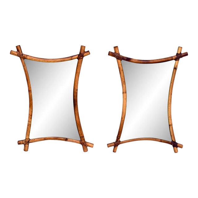 Vintage Bamboo Rattan Wall Mirrors/ Pair For Sale