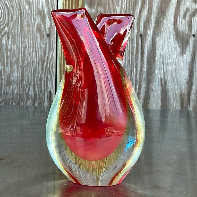 Vintage Italian Glass Vase After Murano | Chairish