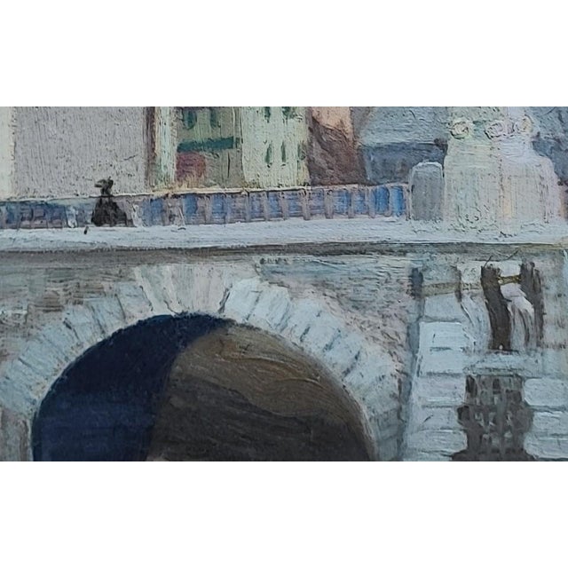 Blue Marcel Ducret, Landscape at the Bridge, 1950s, Oil & Wood For Sale - Image 8 of 11