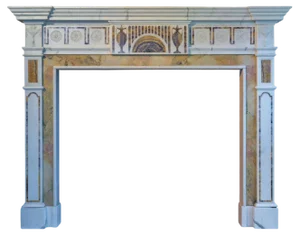 Large Georgian Style Fireplace Mantel in Statuary and Bluejohn Marble