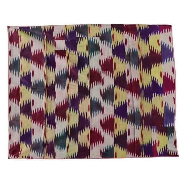 Vintage Uzbek Tribal Silk Ikat Wall Hanging, 1920s For Sale - Image 4 of 13