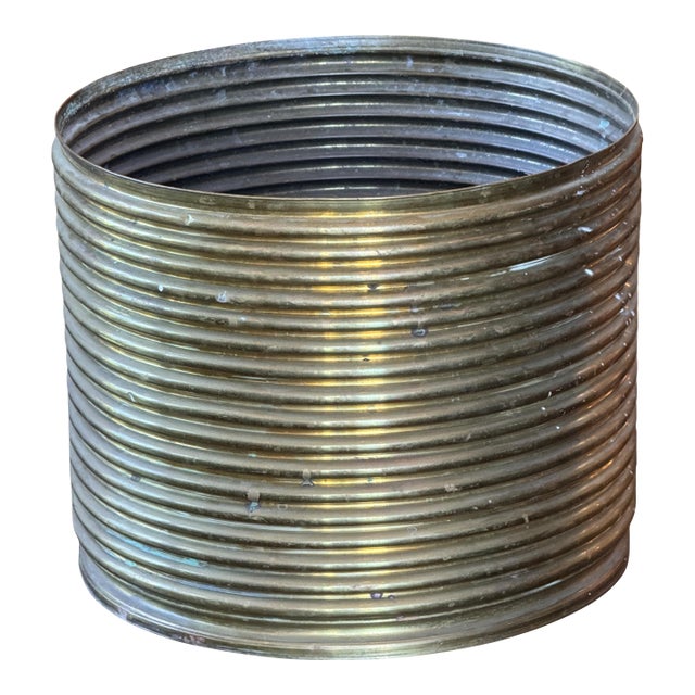 1970s Large Brass Reeded Pot For Sale