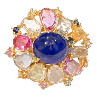 "Capri" Vintage Sapphire & Rose Cut Diamond & Sapphire, Ring -18k Gold & Silver For Sale