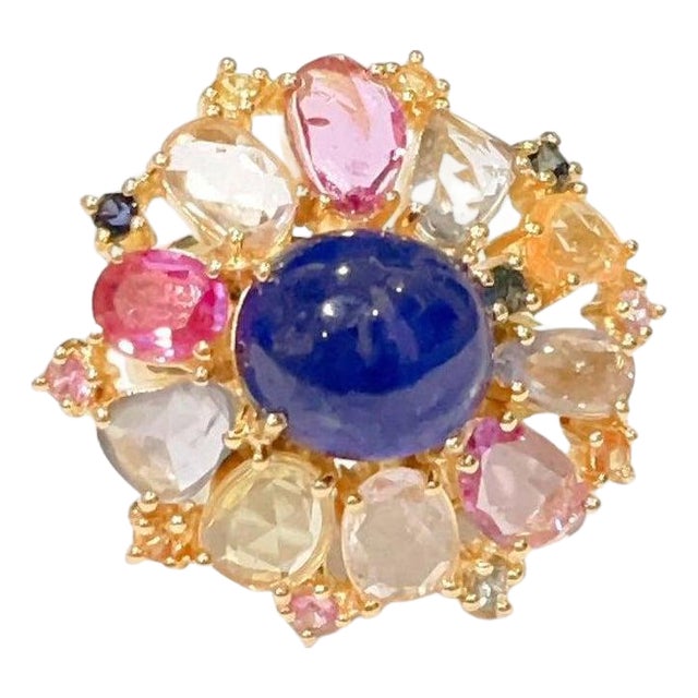 "Capri" Vintage Sapphire & Rose Cut Diamond & Sapphire, Ring -18k Gold & Silver For Sale