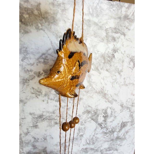 Handmade Ceramic Fish Wind Chime With Brown & Black Glazed Finish Rustic Nautical Home Décor Approx 19" Long This is a...