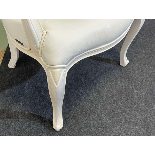 Modern Louis XV style cabriolet armchair in painted wood and white imitation leather upholstery - W=62cm, D=64cm, H=94cm,...