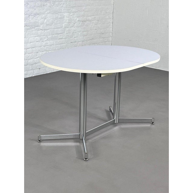 Vintage Oval and Extendable Dining Table in Chrome Metal with White Formica Top, 1950s For Sale - Image 15 of 16