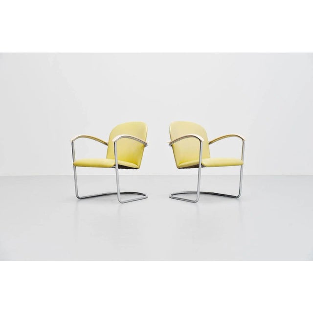 Very nice and rare pair of lounge chairs designed by wh gispen for gispen, holland, 1937. These specific examples were...