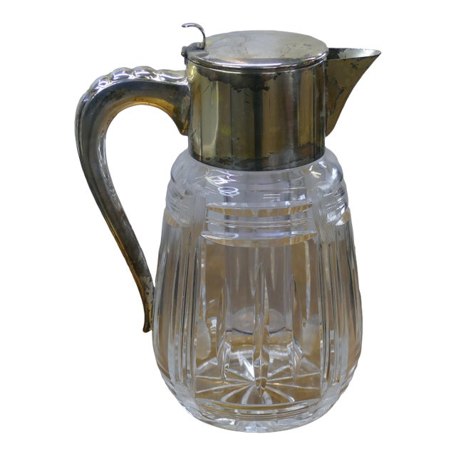 Mid 20th Century Lidded Silverplate & Crystal Pitcher For Sale