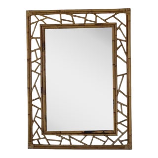 Mid 20th Century Modern Organic Rattan and Bamboo Wall Mirror For Sale