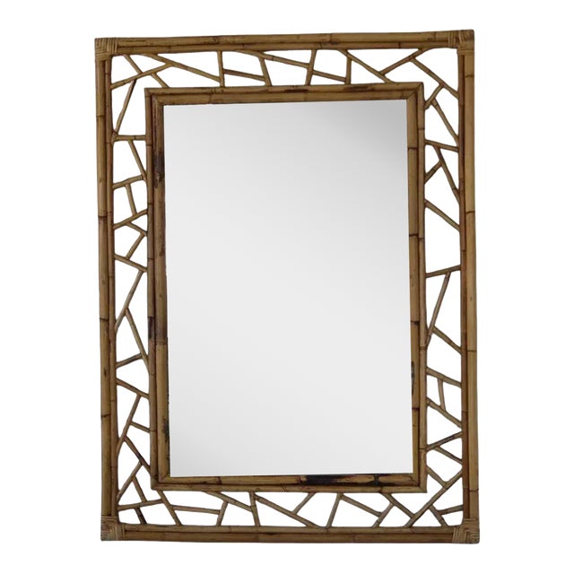 Mid 20th Century Modern Organic Rattan and Bamboo Wall Mirror For Sale