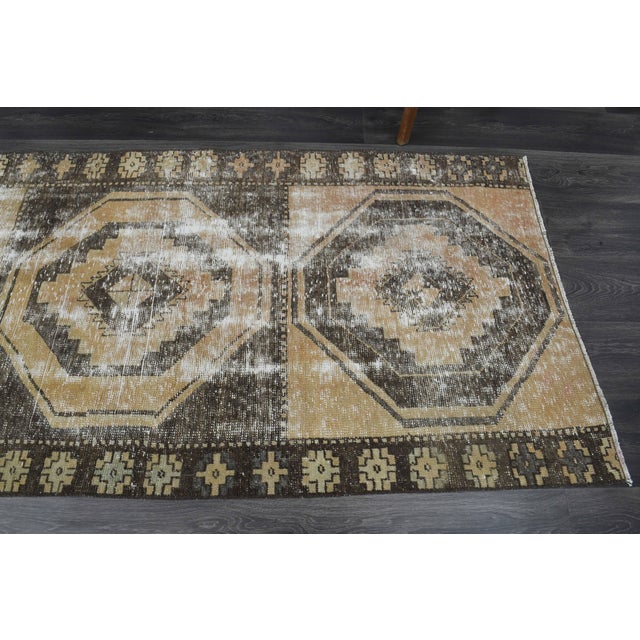 1970s Vintage Turkish Handmade Wool Cotton Brown Runner Rug For Sale - Image 11 of 11