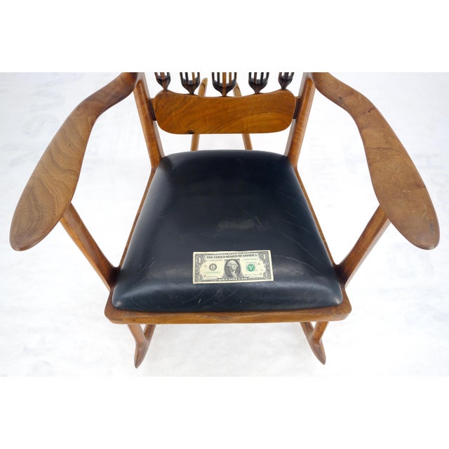 Artist Signed Studio Made Solid Oiled Walnut Arm Rocking Chair MINT For Sale - Image 15 of 18