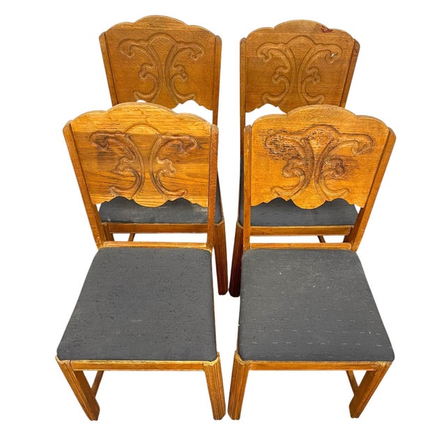 Wood Vintage Set of 4 Carved Dining Chairs With Upholstered Seats For Sale - Image 7 of 11