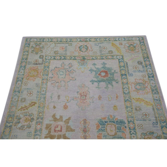 Turkish Oushak Rug Cream, Green & Orange Floral Design Handwoven Wool Rug 4' X 5'11" For Sale - Image 4 of 8