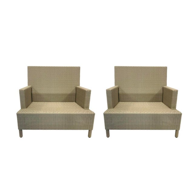 Original Retail $8394, stylish Barbara Barry for Baker McGuire Gray Woven Resin Outdoor Plateau Lounge Chair, gray powder...