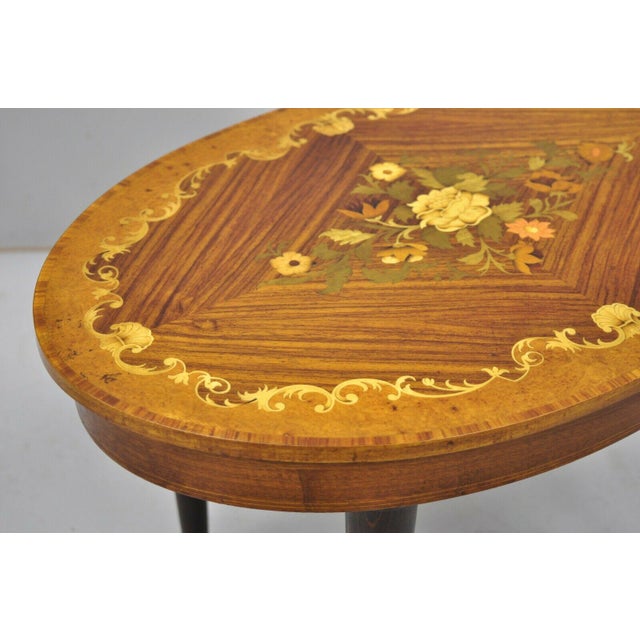 Vintage Italian Venetian Floral Satinwood Inlay Small Oval Sewing