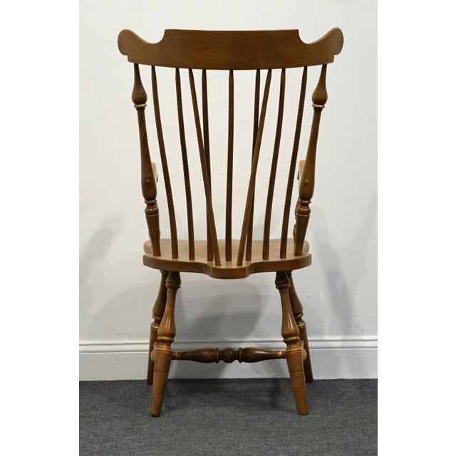 Wood Ethan Allen Hand Decorated Hitchcock Inspired Solid Maple Fiddleback Duxbury Accent Arm Chair 14-6072a - 601 Nutmeg Finish For Sale - Image 7 of 11