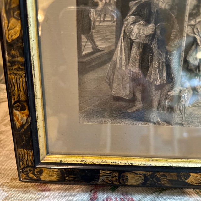 Victorian Early Engraving of James II in Victorian Faux Grain Ebony Frame For Sale - Image 3 of 8