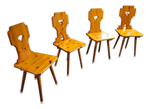 Tyrolean Folk Pine Chairs, 1970, Set of 4