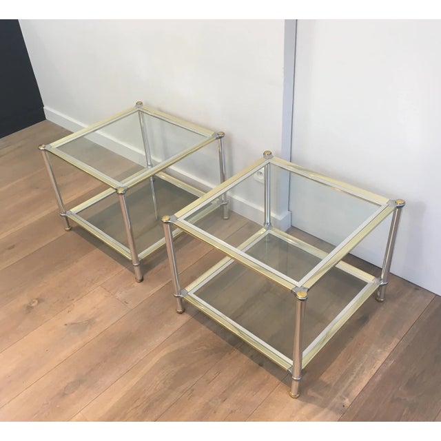 Chrome, Gilt and Silver Metal Side Tables, French, circa 1970 - A Pair For Sale - Image 10 of 13