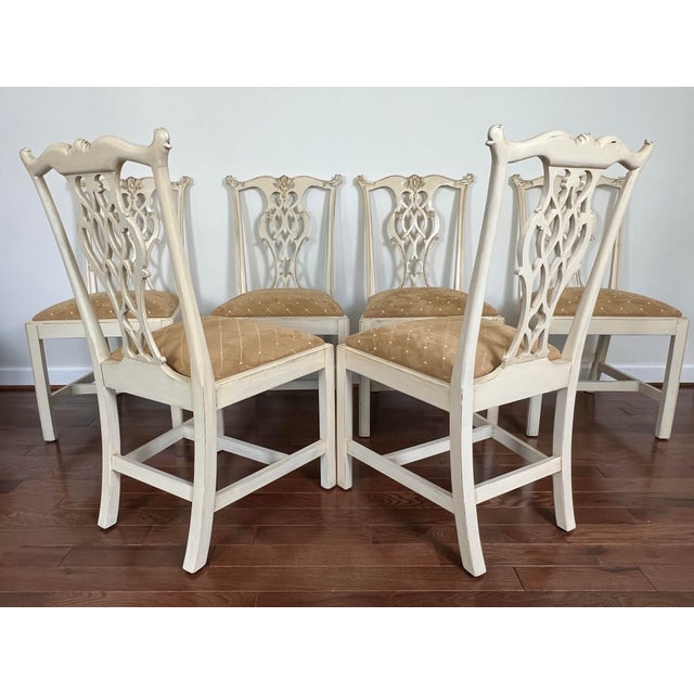 Cream Set of 8 Hickory Chair Chippendale Dining Chairs From Mount Vernon Collection Custom Painted in Cream White For Sale - Image 8 of 12