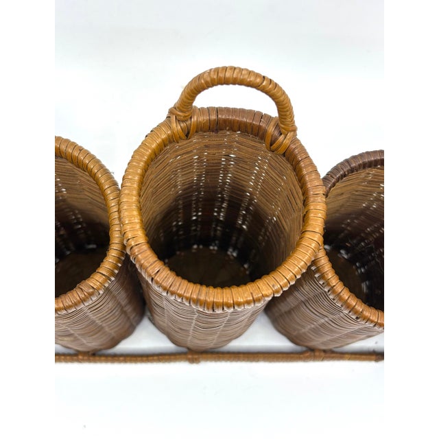 Wood Vintage Rattan Woven Condiment/ Utensil Holder Caddy For Sale - Image 7 of 7