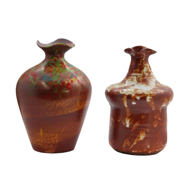 Lot of Two Contemporary Artist Handmade Freelance Ceramic Odd Shape Vase Chairish