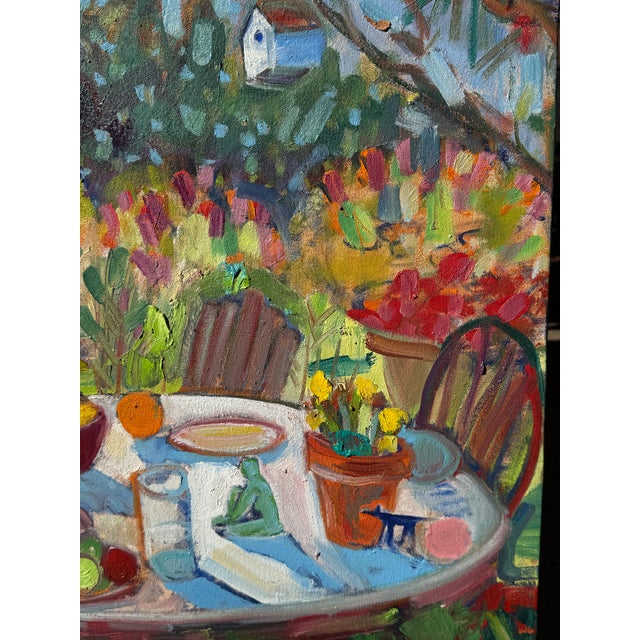 2020s Expressionist Table in Garden Original Oil Painting Hartman For Sale - Image 5 of 6