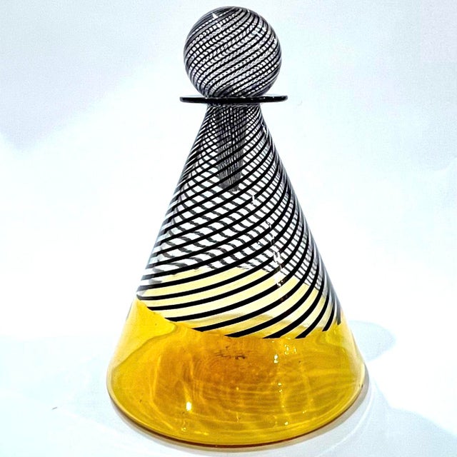 1960's Murano Attributed Latticino Glass Amber/Black Swirl Decanter Trio For Sale - Image 6 of 12