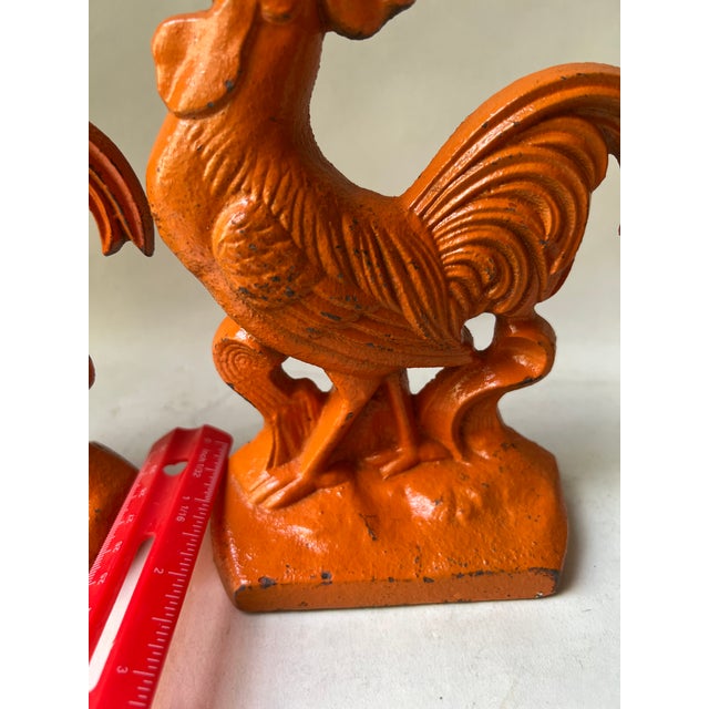 Antique Metal Cast Iron Roosters Chickens Bookends- a Pair For Sale - Image 11 of 13
