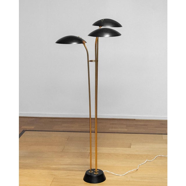 Metal Brass with Black Shades Floor Lamp by Bröderna Malmström Metalware Factory, 1957 For Sale - Image 7 of 10