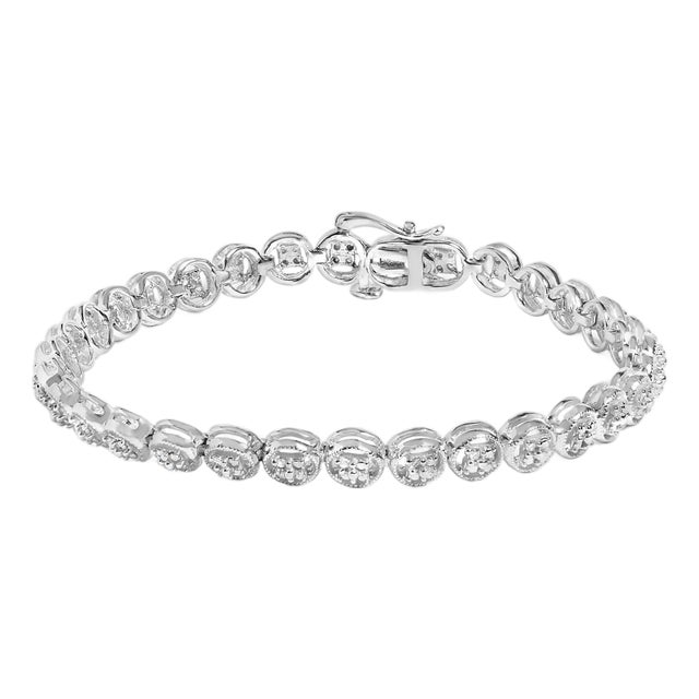 .925 Sterling Silver 1/10 Cttw Diamond Open Circle Beaded Wheel Link Tennis Bracelet (I-J Color, I3 Clarity) - 7.25" For Sale