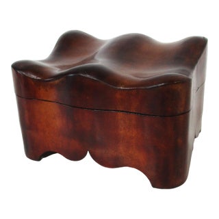 Small Handcrafted Triple Hump Leather Jewelry Box Italy For Sale