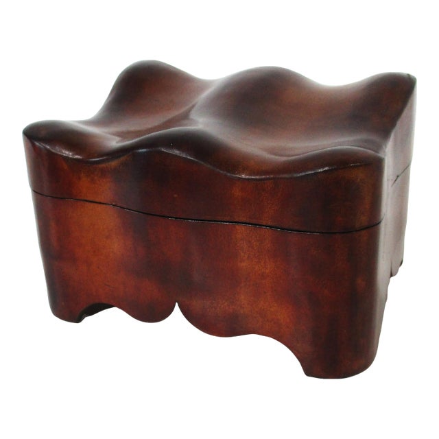 Small Handcrafted Triple Hump Leather Jewelry Box Italy For Sale