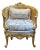 Baroque Style Sky Blue Damask Armchair – Gold Leaf Accent Chair With Pillow For Sale