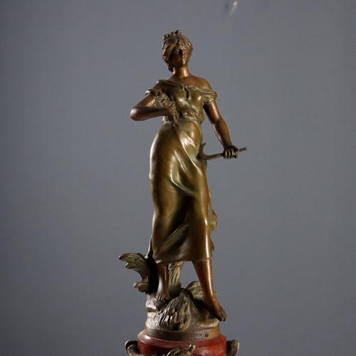 Antique Table Clock with Figurine attributed to A. Moreau, 19th-20th Century For Sale - Image 3 of 15