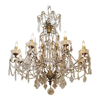 Vintage 1930s Marie Antoinette Style French Crystal Chandelier With Macaroni Bead Swags For Sale