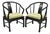 Vintage Oriental Ming Style Ebonized Horseshoe Lounge Chairs by Century (B) Pair For Sale