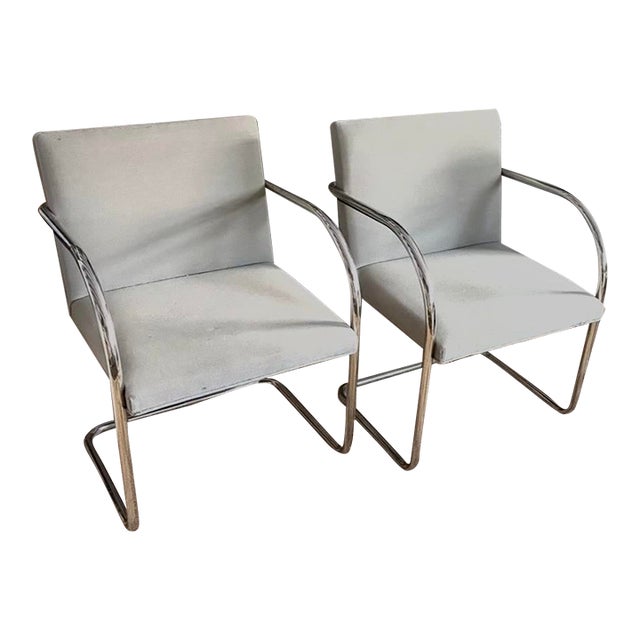 Mid Century Knoll International Brno Tubular Chrome Cantilever Chairs - Signed and Dated 1979 For Sale