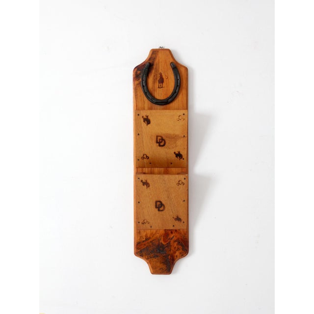 Farmhouse Vintage Handmade Western Wood Wall Organizer With Horseshoe For Sale - Image 3 of 11