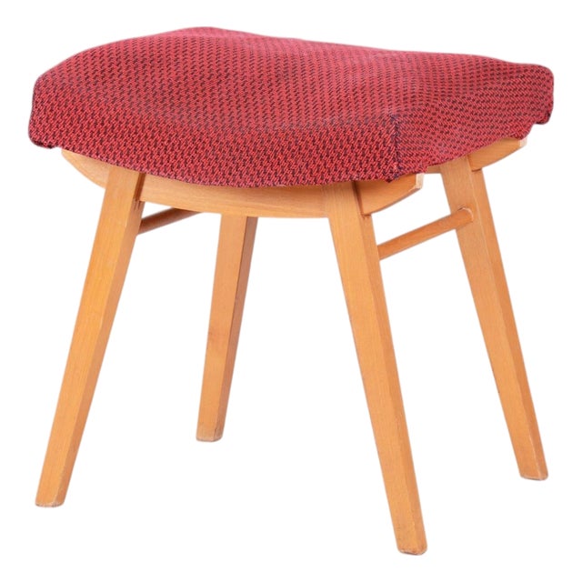 Mid-Century Stool in Upholstery and Beech, Slovakia, 1960s For Sale