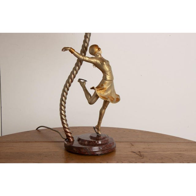 Metal Large Art Deco Sculptural Lamp of Female Skater on Stepped Marble Base, 1930s For Sale - Image 7 of 13