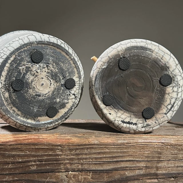 Pair of Vintage Japanese Studio Craft Raku Fired Stoneware Vessels With Lids, Signed For Sale - Image 10 of 10