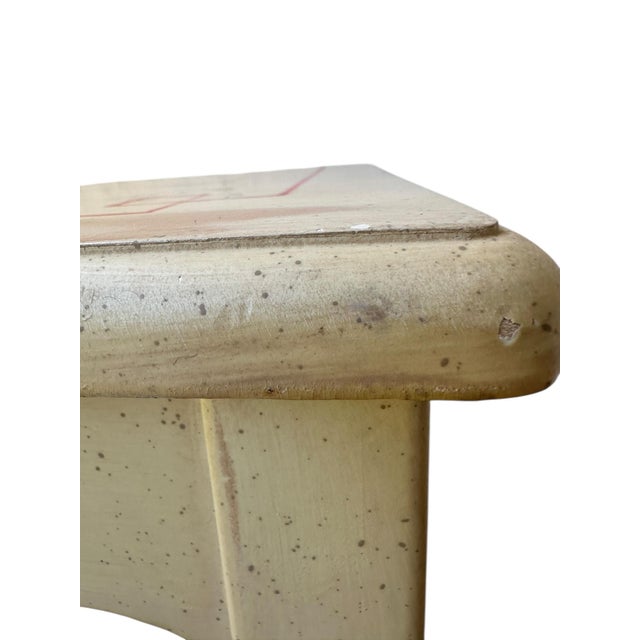 2010s Vintage European Style Hand-Painted Side Table – Italian-Style Cream Finish With Red Bow Motif – Distressed Country Accent For Sale - Image 5 of 9
