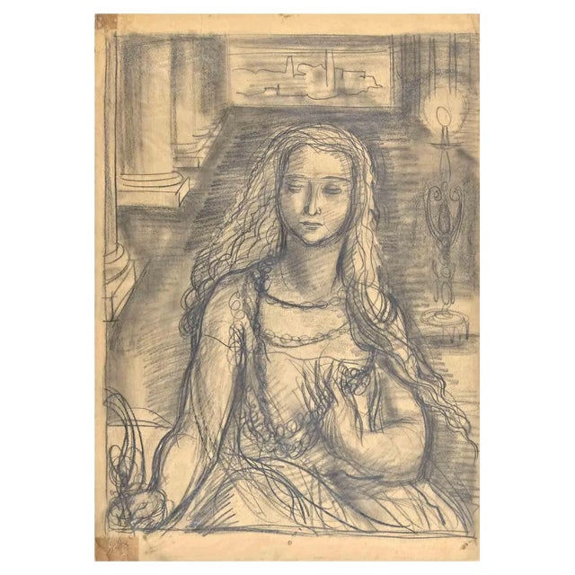 Unknown, Woman, Pencil Drawing, Early 20th Century For Sale