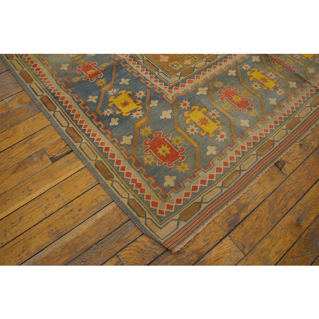 1890s Tan Camel Geometric Antique Indian Agra Rug 5' X 7' 4" Cotton Knotted Carpet For Sale In New York - Image 6 of 6