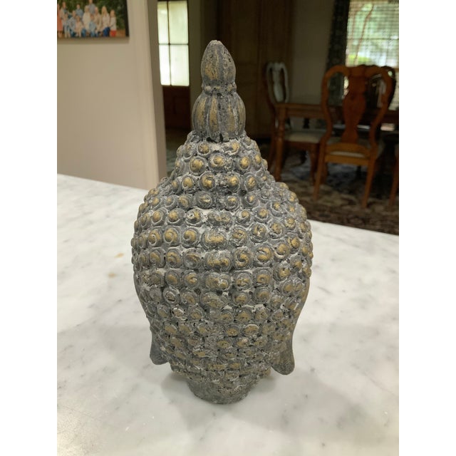 Mid-20th Century Asian Art Cast Concrete Like Buddha Head Tabletop Statue With Wabi-Sabi Patina For Sale In New Orleans - Image 6 of 8
