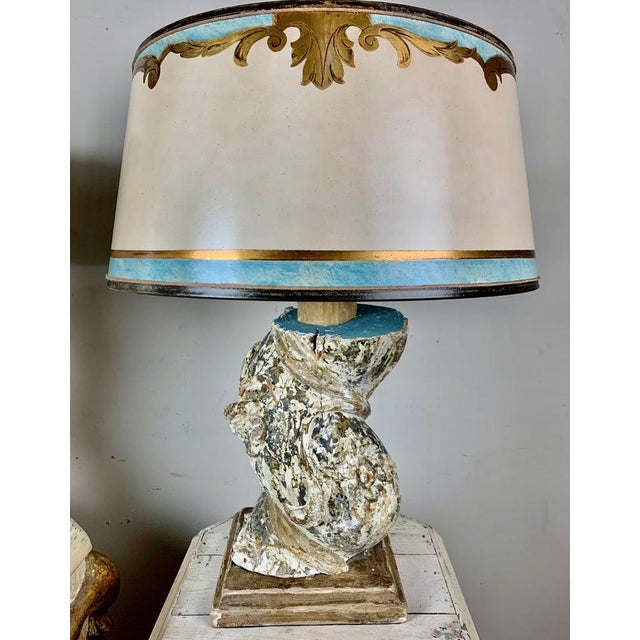 Italian Pained Column Lamps With Parchment Shades, Pair For Sale - Image 4 of 17